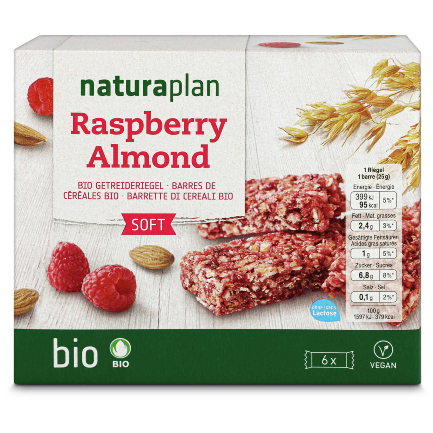 Naturaplan Bio Getreideriegel Raspberry Almond 6x25g