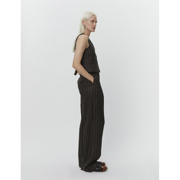 DAY Birger et Mikkelsen Enzo - Casual Linen Stripe Chocolate brown
