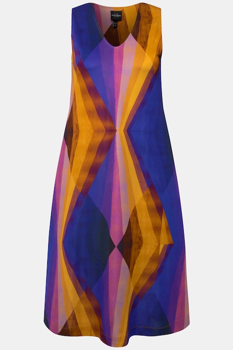 Slinky-Midikleid, geometrisch, V-Ausschnitt, ärmellos