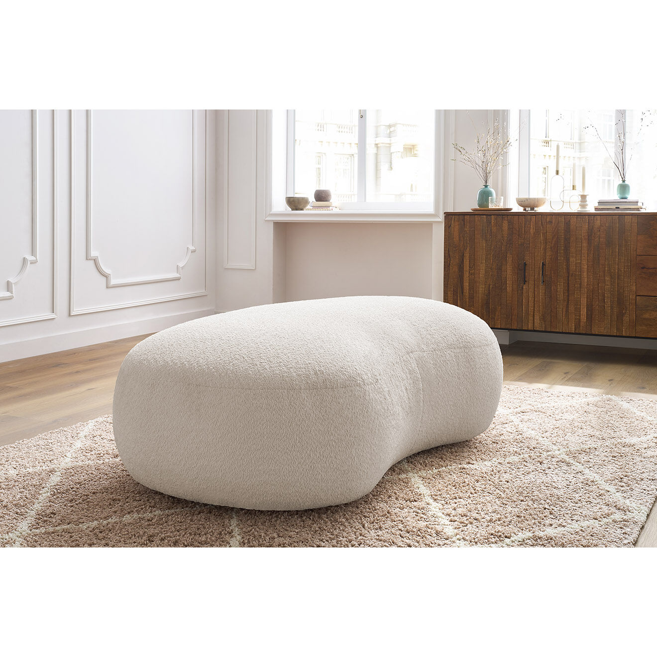 Bobochic Pouf Saint-Germain tissu bouclette blanc - 147x90x47 cm