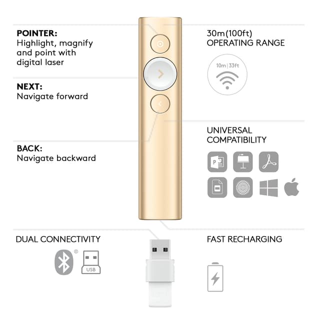 Logitech Spotlight presentation remote (guld)