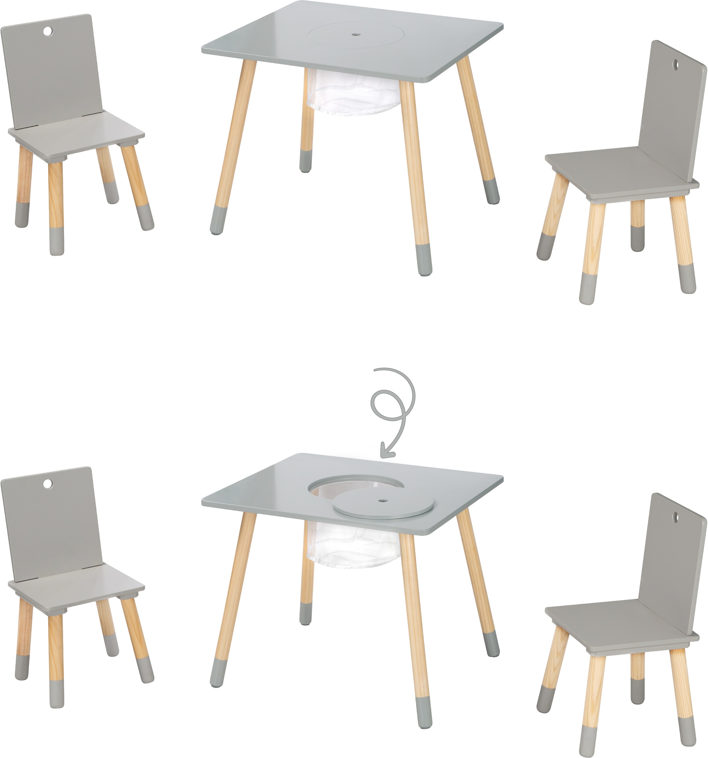 roba® Kindersitzgruppe »Sitzgruppe mit Aufbewahrungsnetz, grau« aus Holz