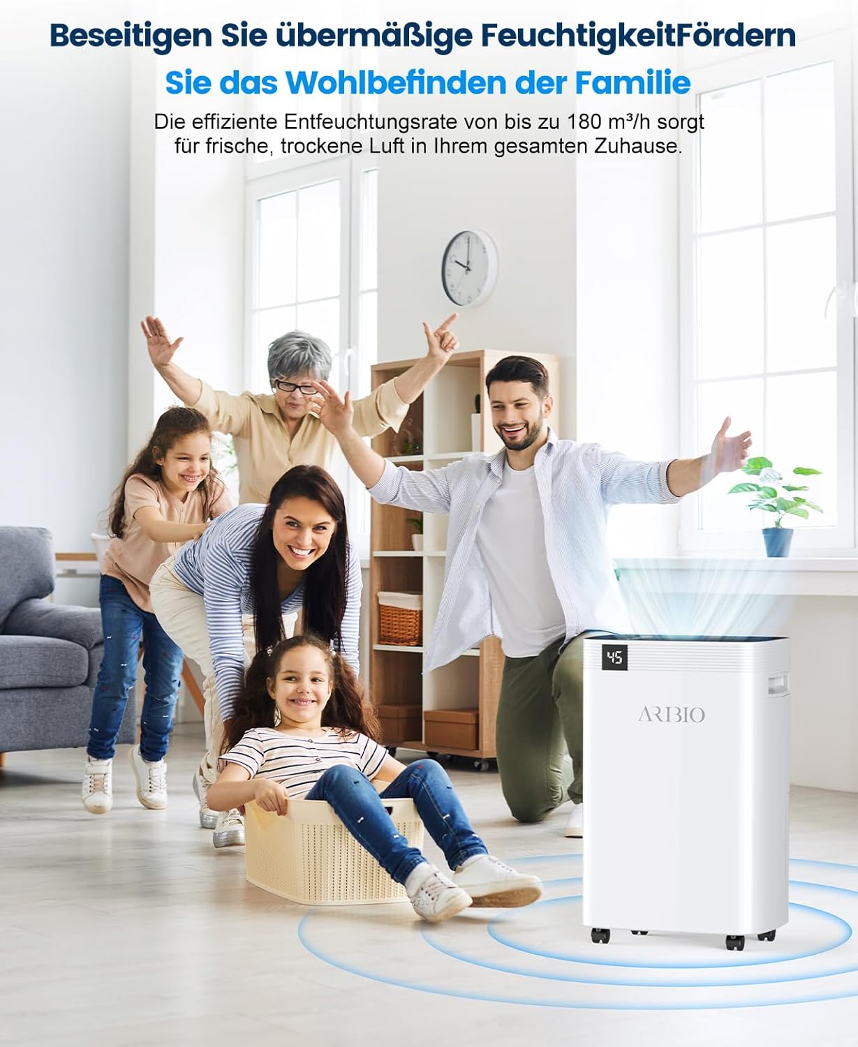 Luftentfeuchter Elektrisch, 30L/Tag Leistungsstarker Entfeuchter mit LED Anzeige,Timer, Wäschetrocknung, Raumgröße ca 300m³/100㎡, Gegen Feuchtigkeit & Schimmel in Keller, Badezimmer & Wohnung