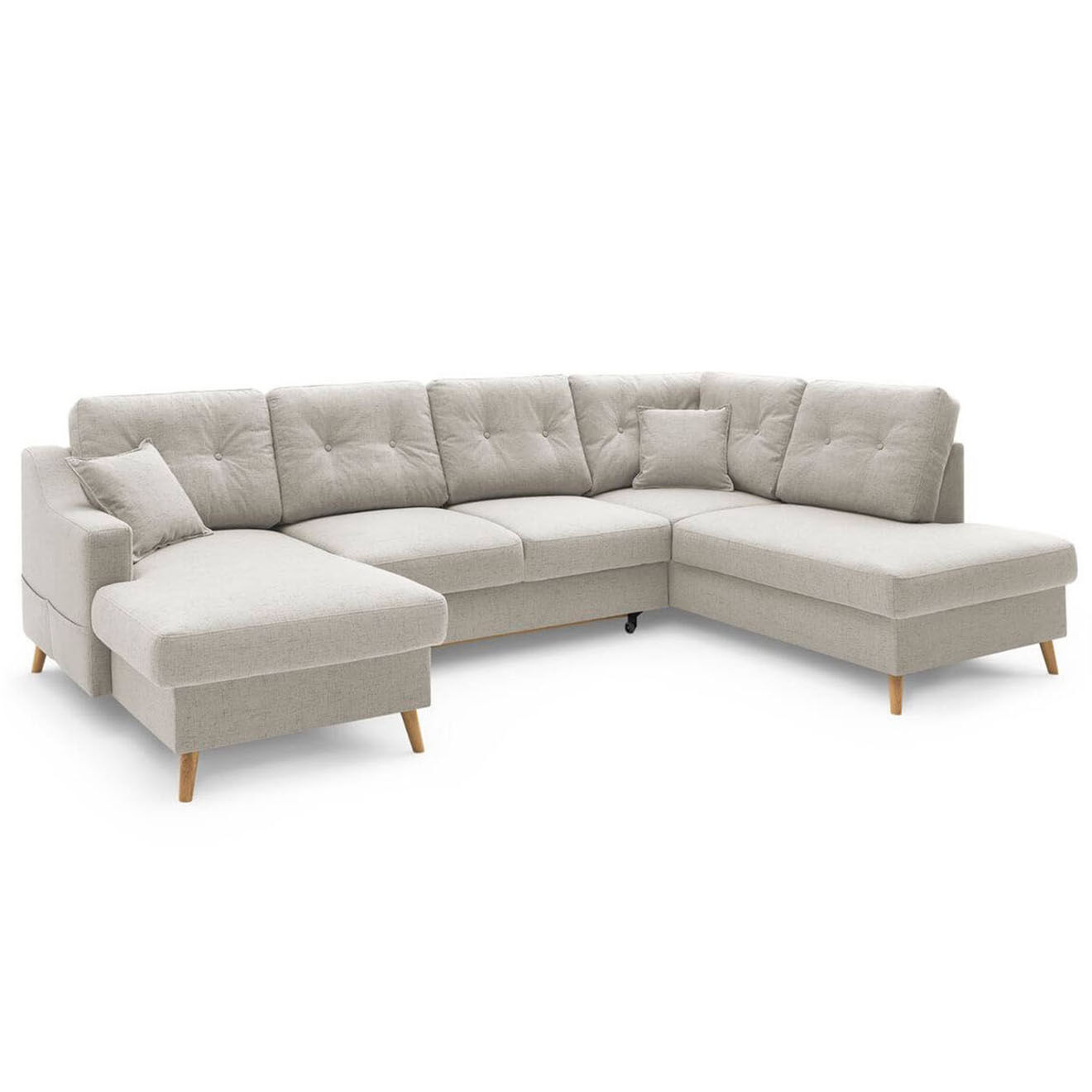 Bobochic Canapé d'angle panoramique convertible gauche Sweden lin beige - 300x149/90/198x95 cm