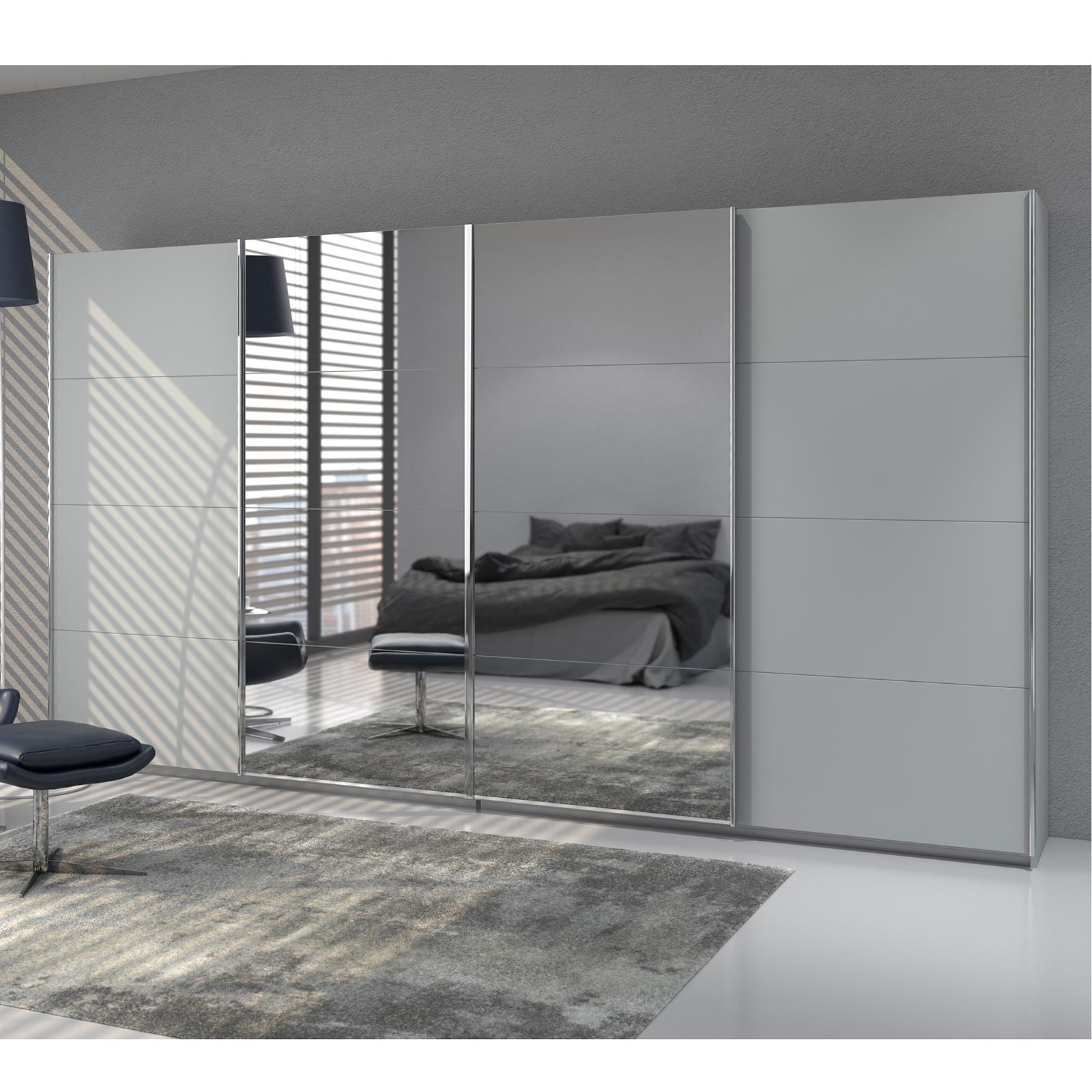 Schwebetürenschrank - seidengrau - 2 Spiegeltüren - 360 cm