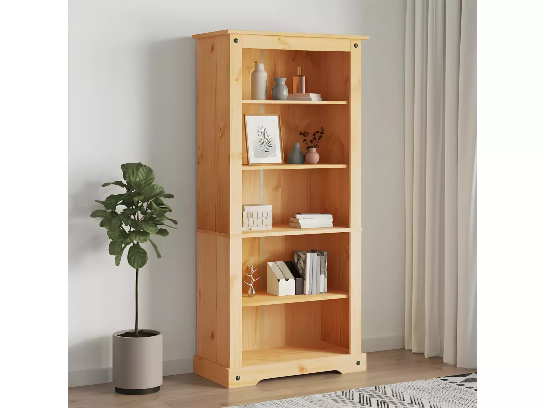 Bibliothèque 5 niveaux Gamme Corona Pin mexicain 81x40x170 cm