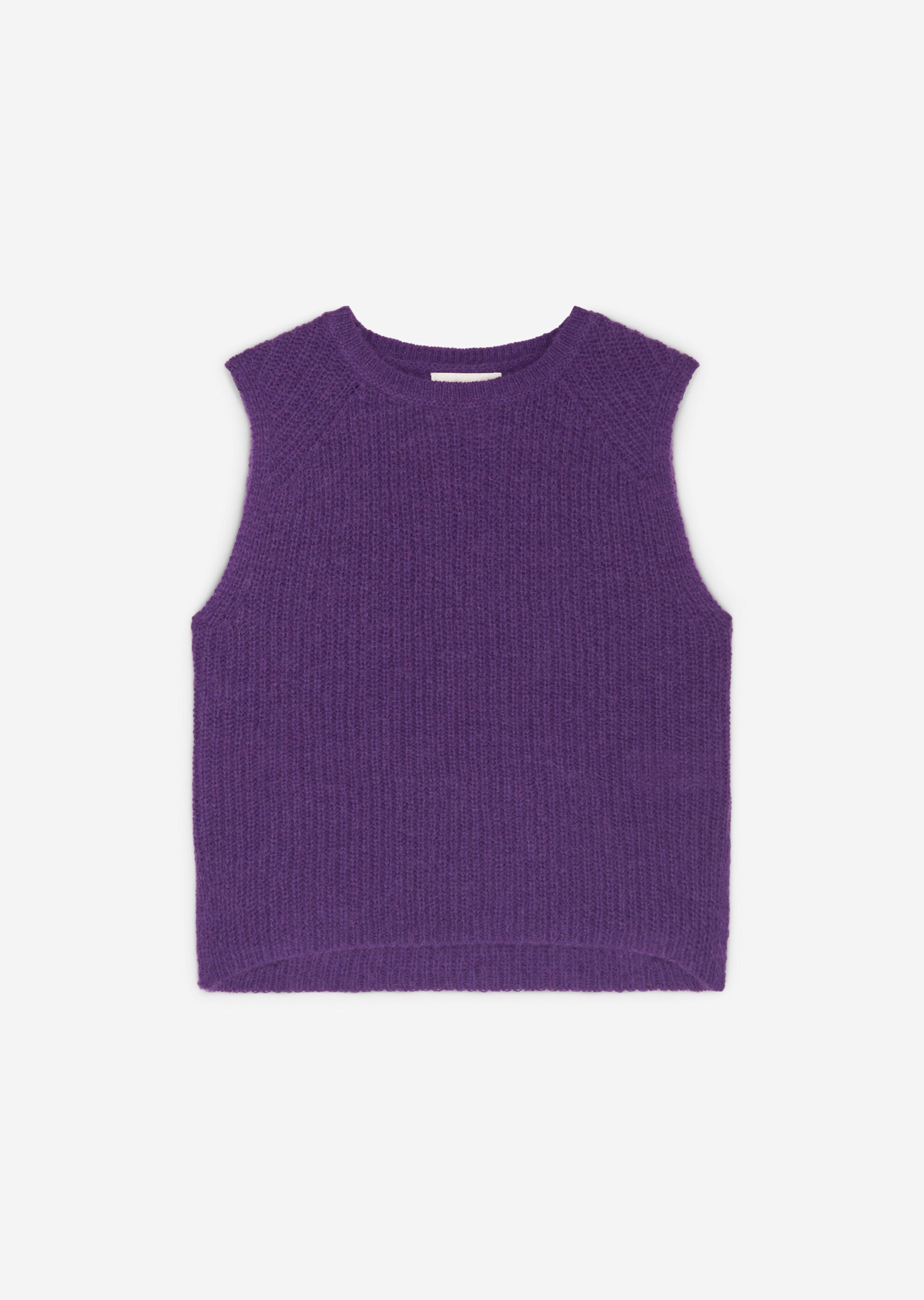 Ärmelloser Strickpullover regularaus flauschigem Schurwolle-Alpakawolle-Mix