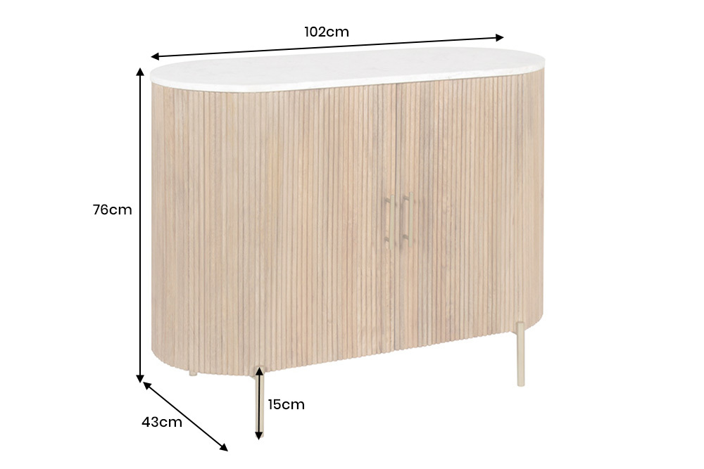 Massives Sideboard TRES CHIC 105cm natur Mangoholz weiß Marmor gold Metall