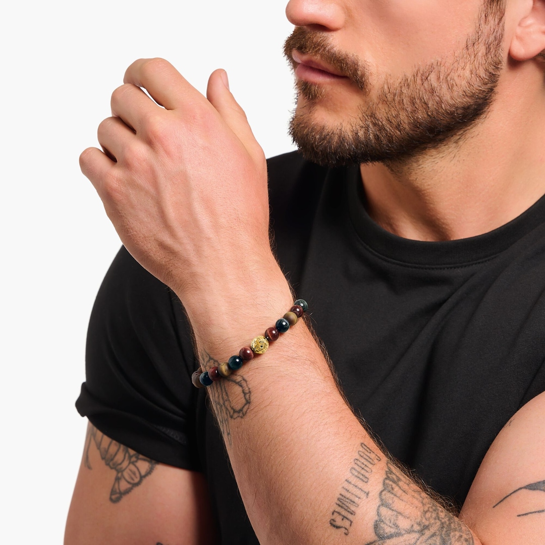 Thomas Sabo Rebel Wolf Beads-Armband aus Tigerauge vergoldet
