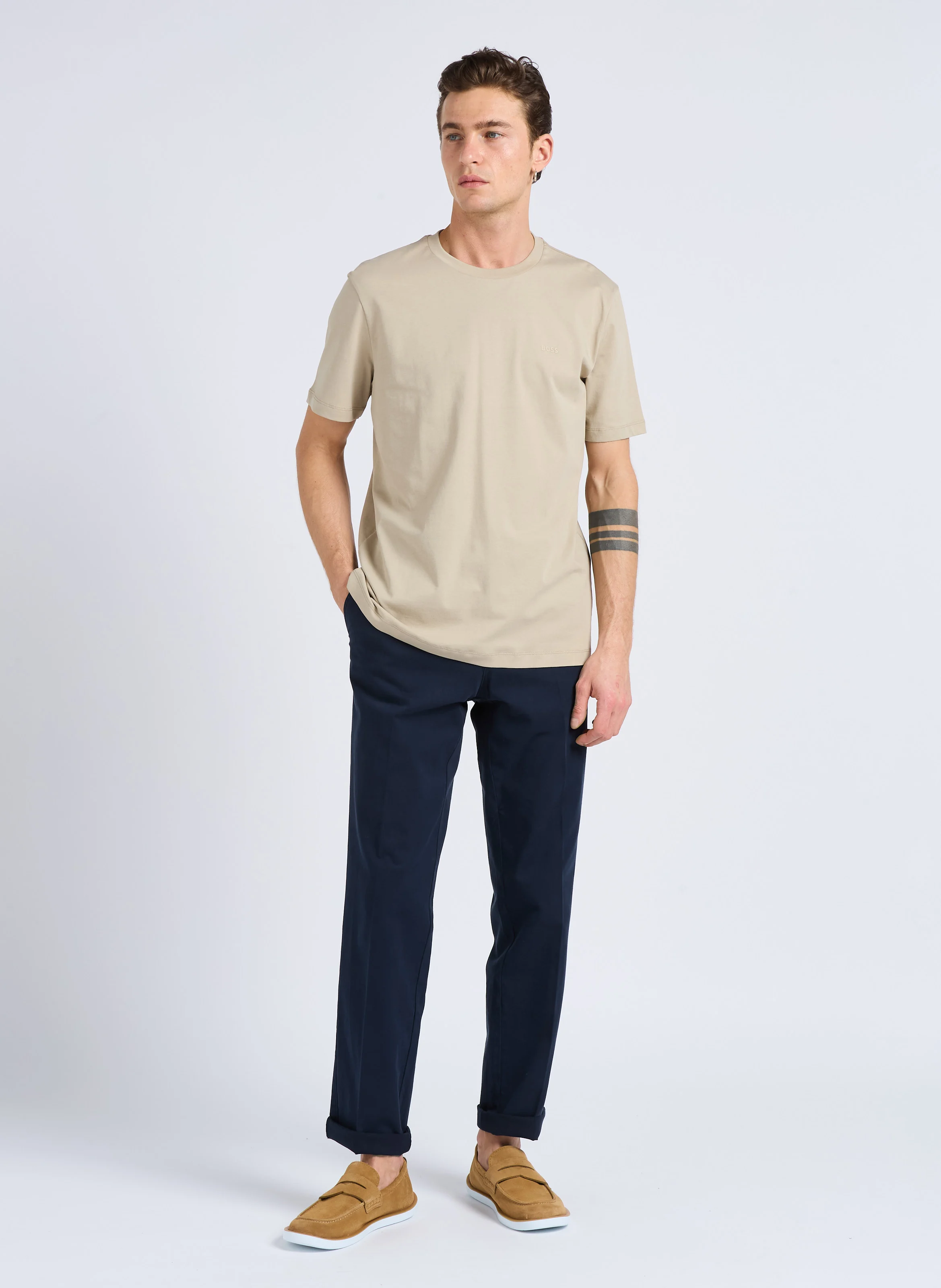 Pantalon à pinces regular-fit en coton | Bleu