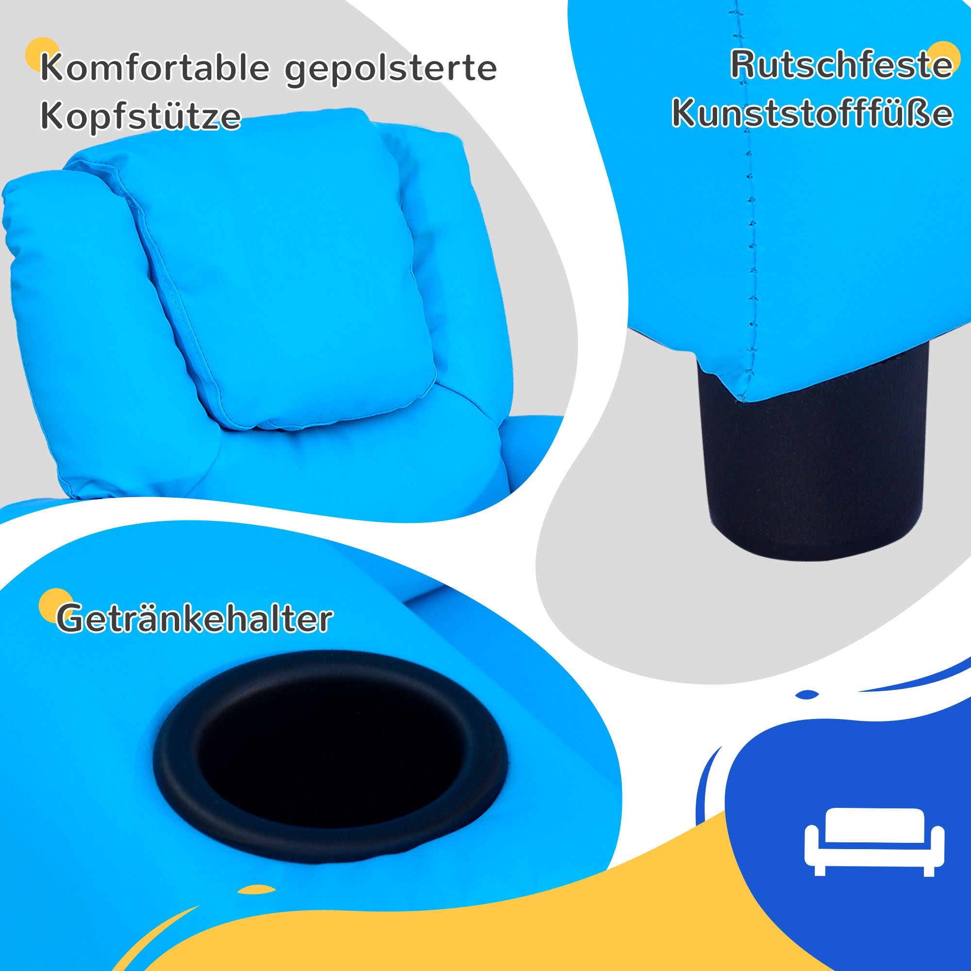 HOMCOM Kindersessel mit Liegefunktion blau 62 x 52 x 69 cm (BxTxH)