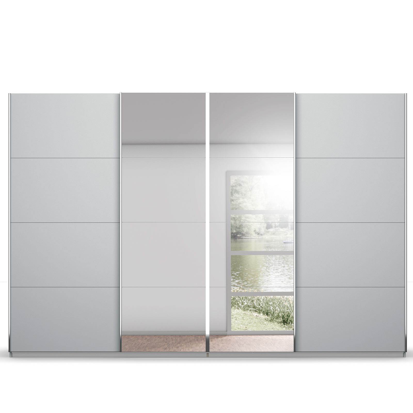 Schwebetürenschrank - seidengrau - 2 Spiegeltüren - 315x210 cm
