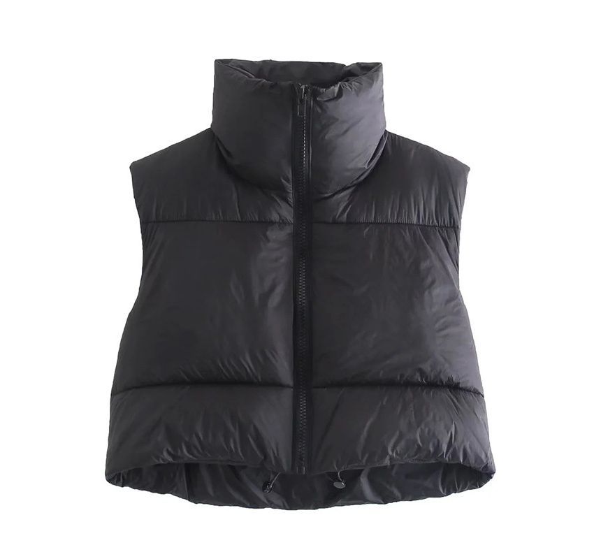 Firebird - Opstaande kraag effen cropped gewatteerd vest met rits