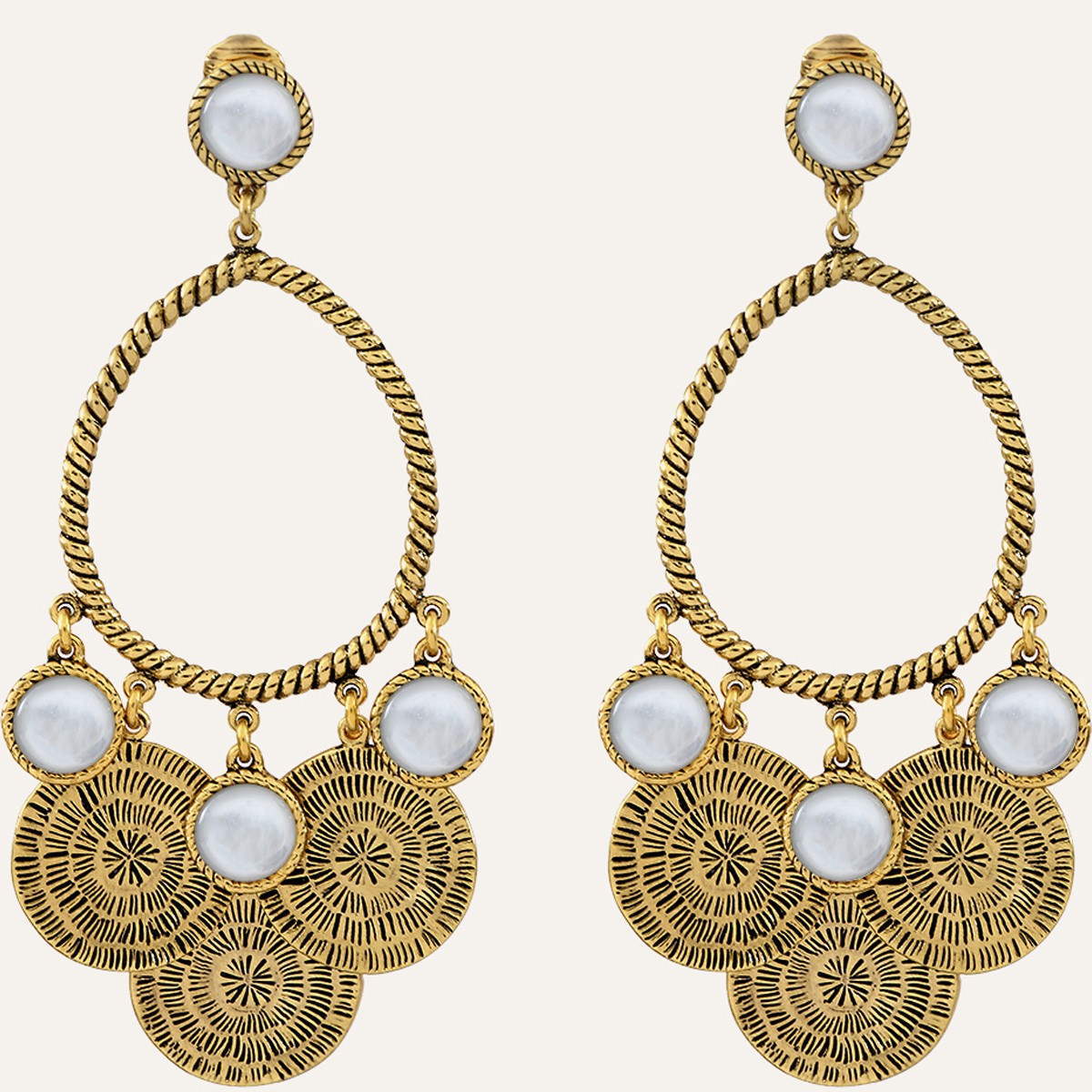 Boucles d'oreilles Arizona - Alliage doré & nacre
