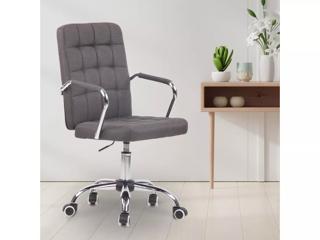 Chaise de bureau - Tissu & Métal chromé - Gris foncé - Terni