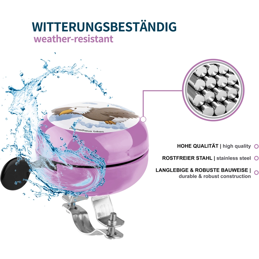 PROMETHEUS BICYCLES® Klingel für Kinder - Ding Dong Kinder-Fahrrad-Glocke - 60 mm - Links Montage, Rosa