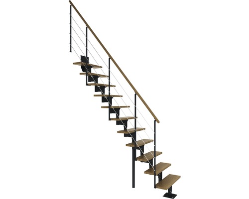 Pertura Hera Antraciet Middentrap, Recht, 73,5 cm, Eikenhouten Leuning, Gelakt, 11 Treden / 12 Stijgers