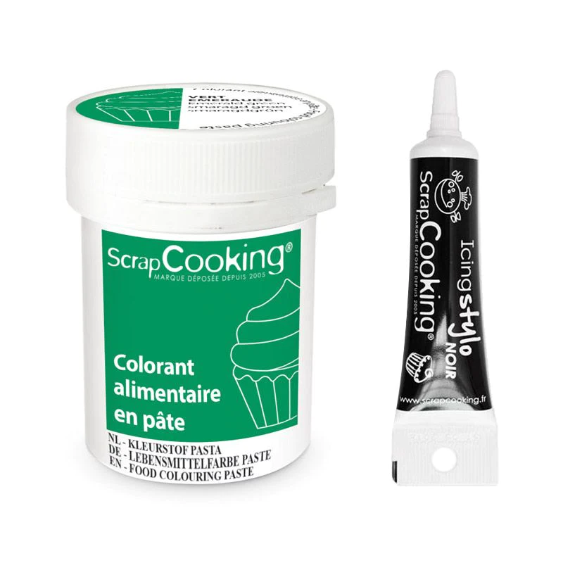 Colorant alimentaire en pâte 20 g Vert émeraude + Stylo de glaçage noi
