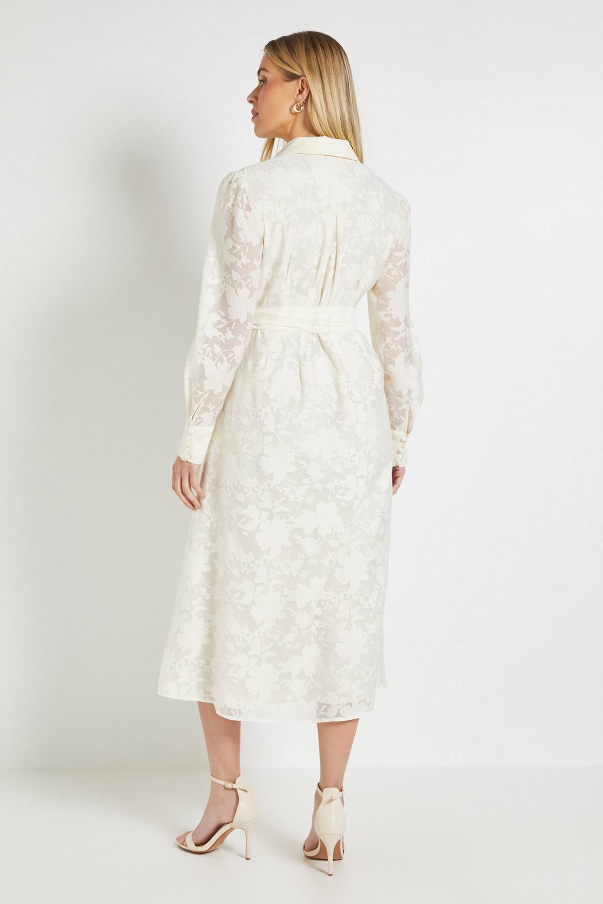 Wallis Robe Midi Ceinturée en Organza Fleuri Petite Taille