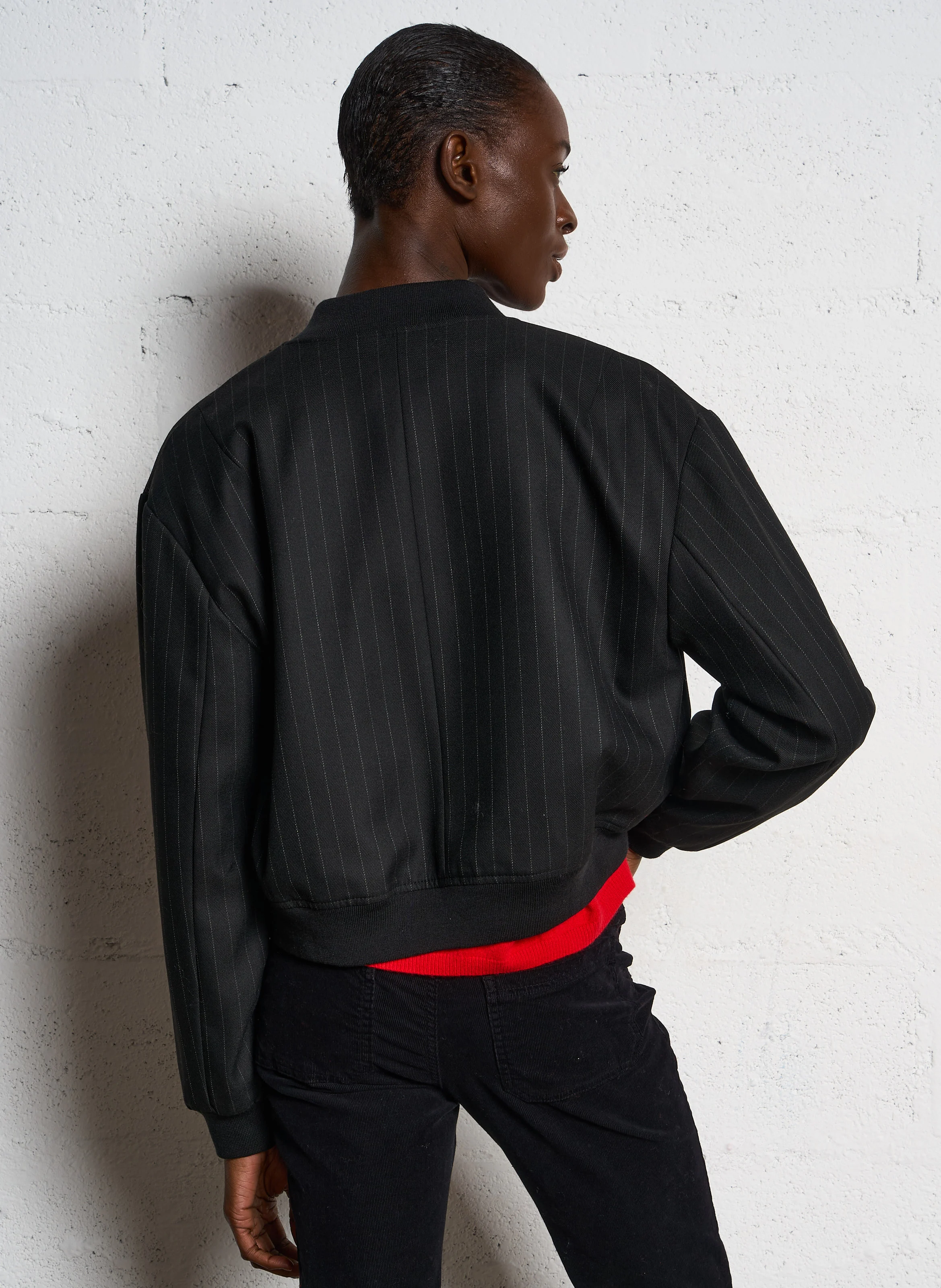 Blouson col rond à rayures | Noir