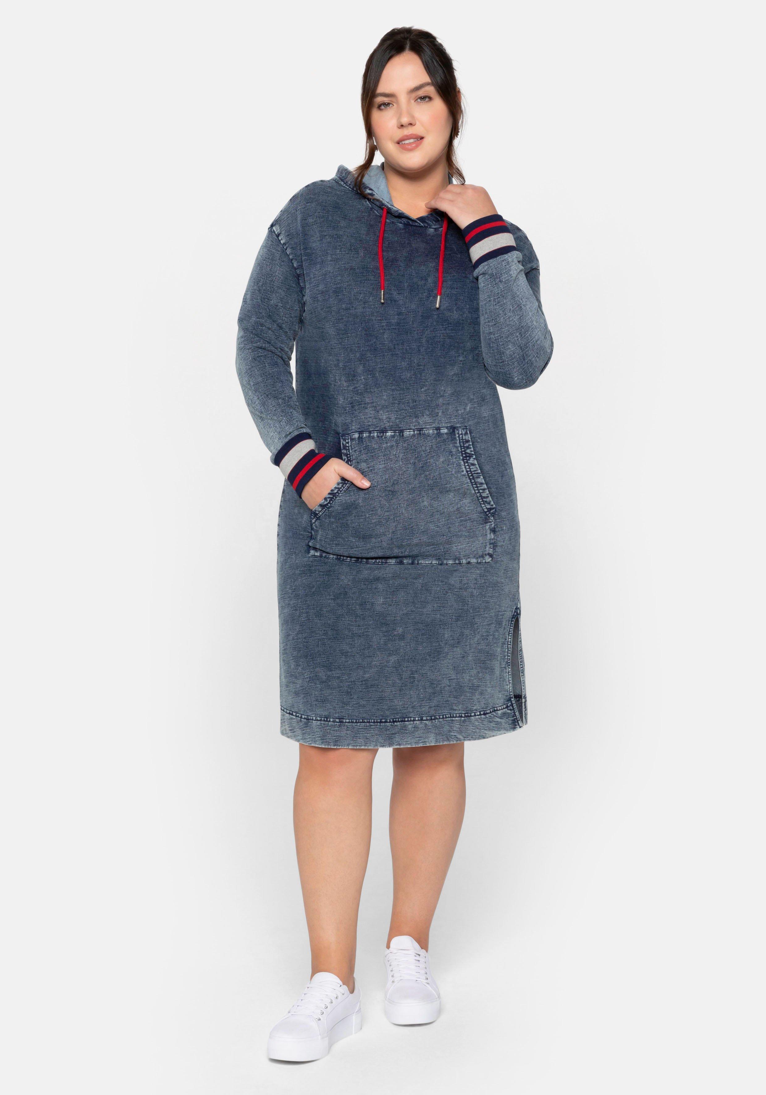 Sweatkleid mit Kängurutasche, in Denim-Optik