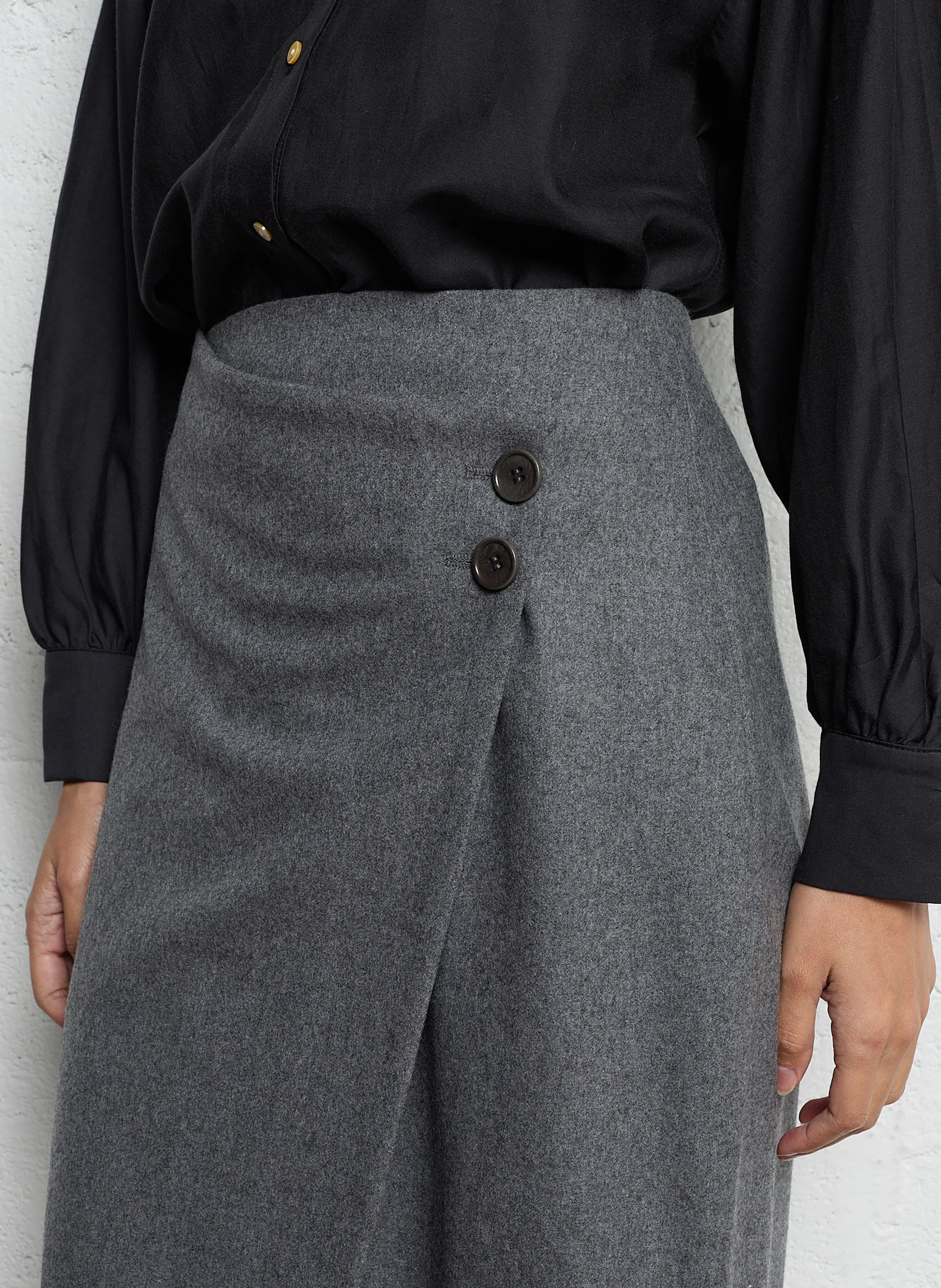 LANA - Jupe midi en laine et en soie mélangés | Gris