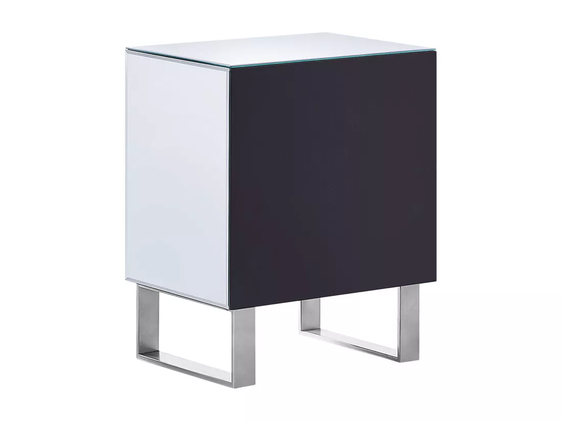 Table de nuit à 2 tiroirs NESLE Verre Argenté