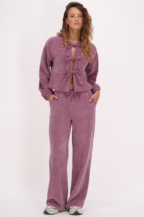 Roze corduroy top met strikjes