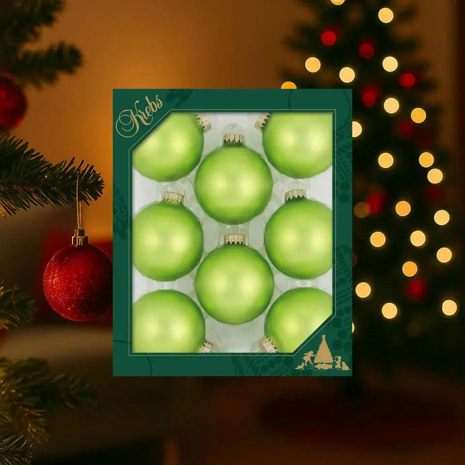 Krebs kerstballen - 8x - parrot velvet groen kleur - D7 cm - glas
