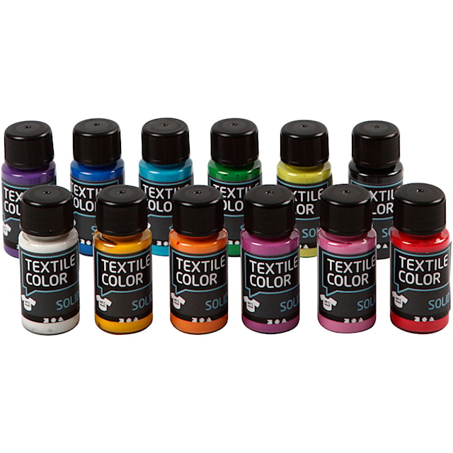 Tekstilfarge, dekkende, ass. farger, 12x50 ml/ 1 pk.