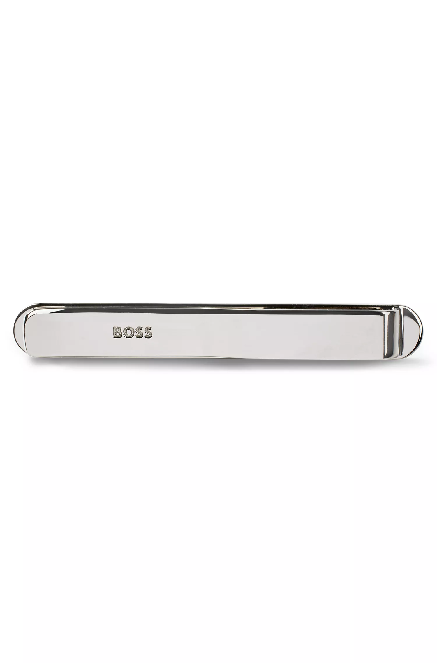 Clipe BOSS Black-Tie com listra e logotipo exclusivos.