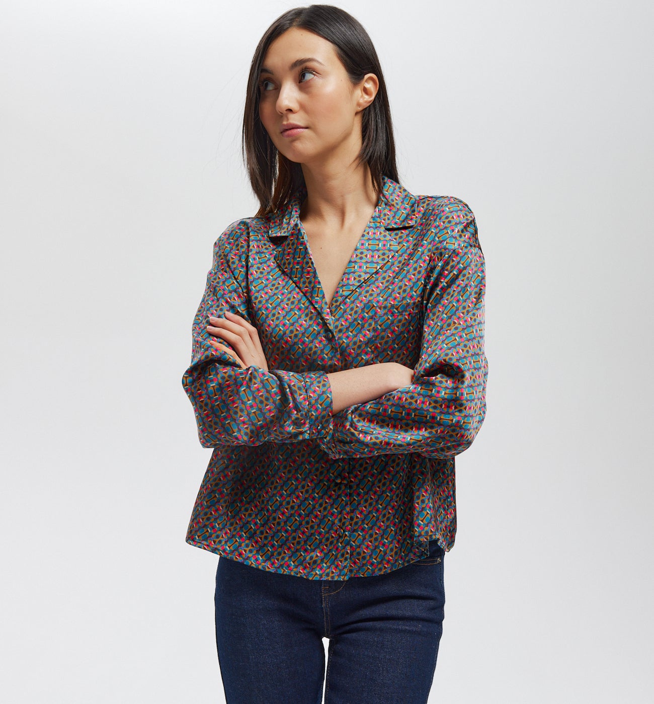 Chemise écoconue en satin - Imprimé vert