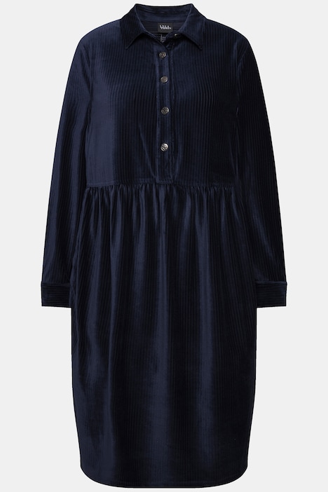Cordkleid, oversized, Hemdkragen, Puffärmel, Langarm