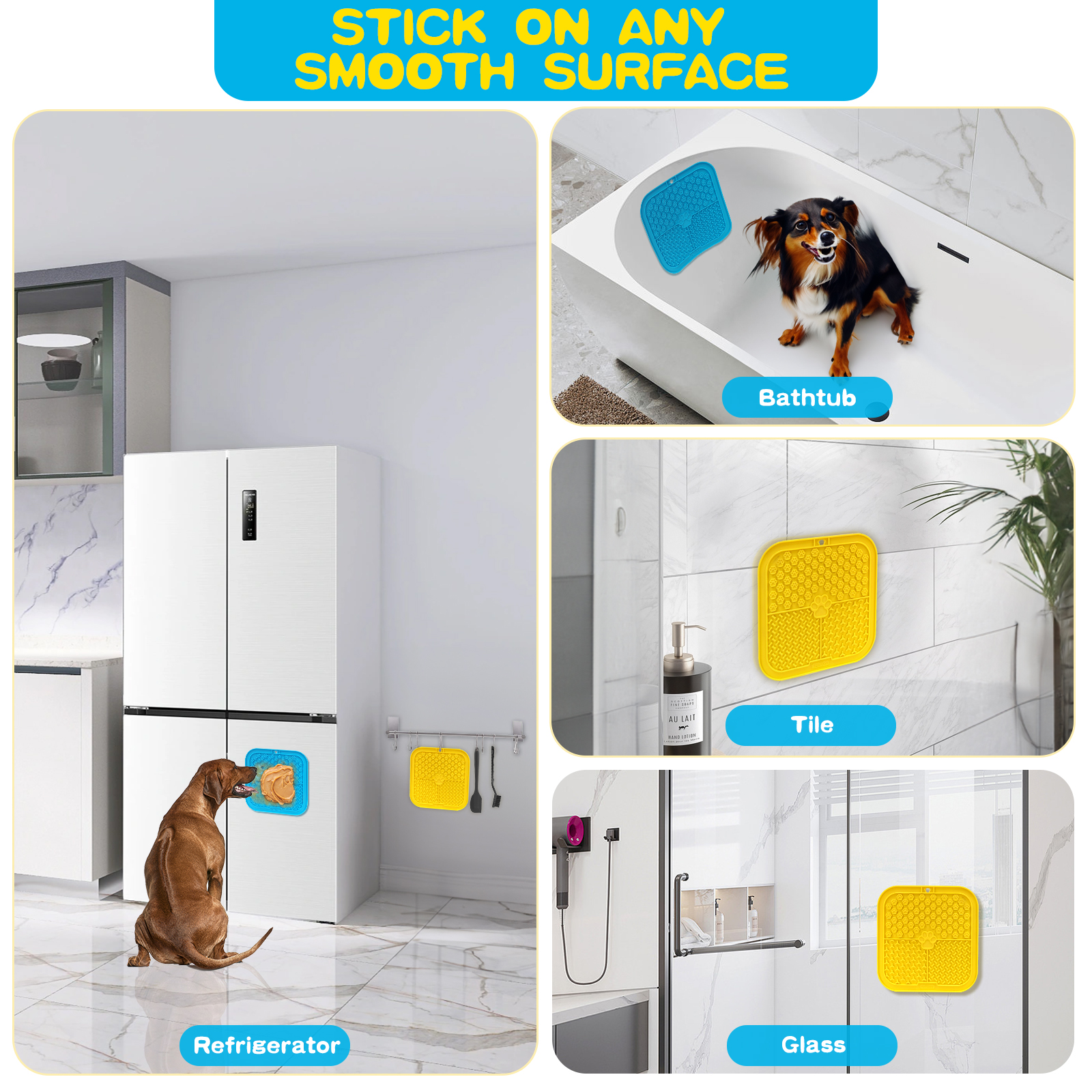 Tapete para lamber Nobleza para cães e gatos, conjunto de 2 peças, com espátula e escova de silicone. Ventosas super aderentes para banho, higiene, adestramento e cuidados com as unhas.