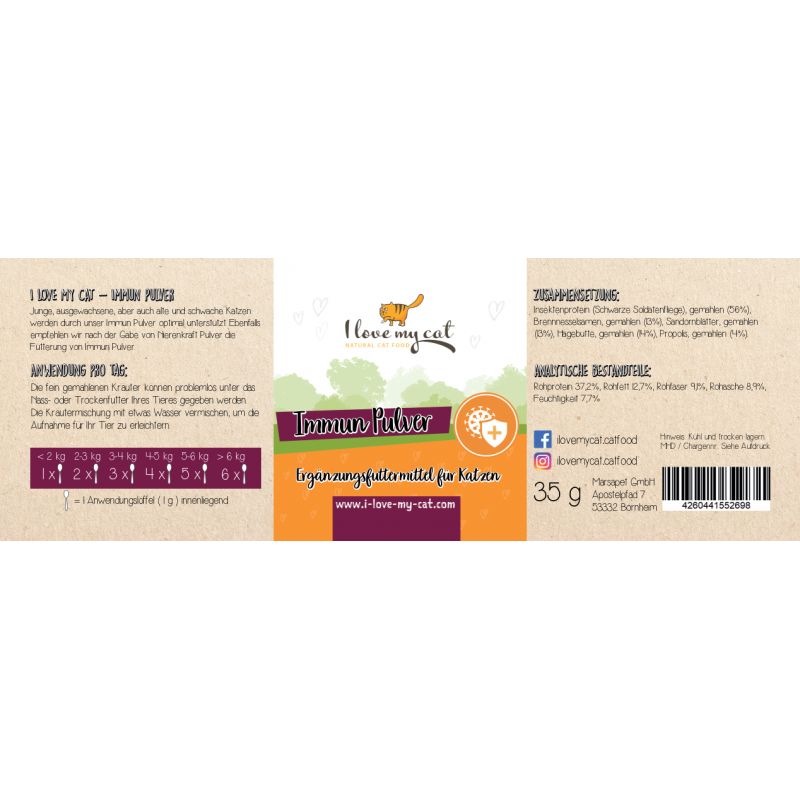 I love my cat Sparset für Katzen mit IBD - Nassfutter mit Insekten + Immun Pulver + Jutebeutel