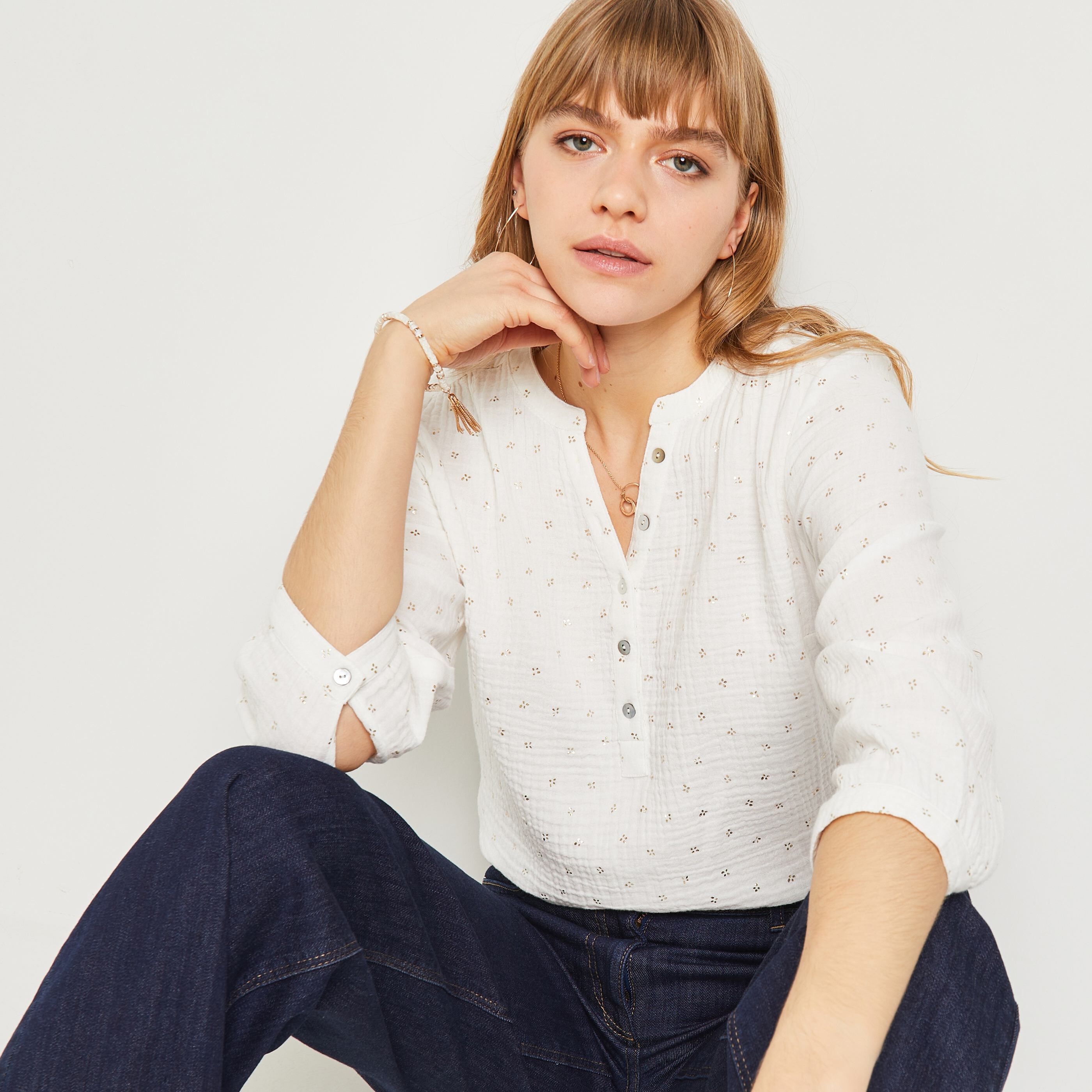 Blouse gaze de coton femme - ECRU