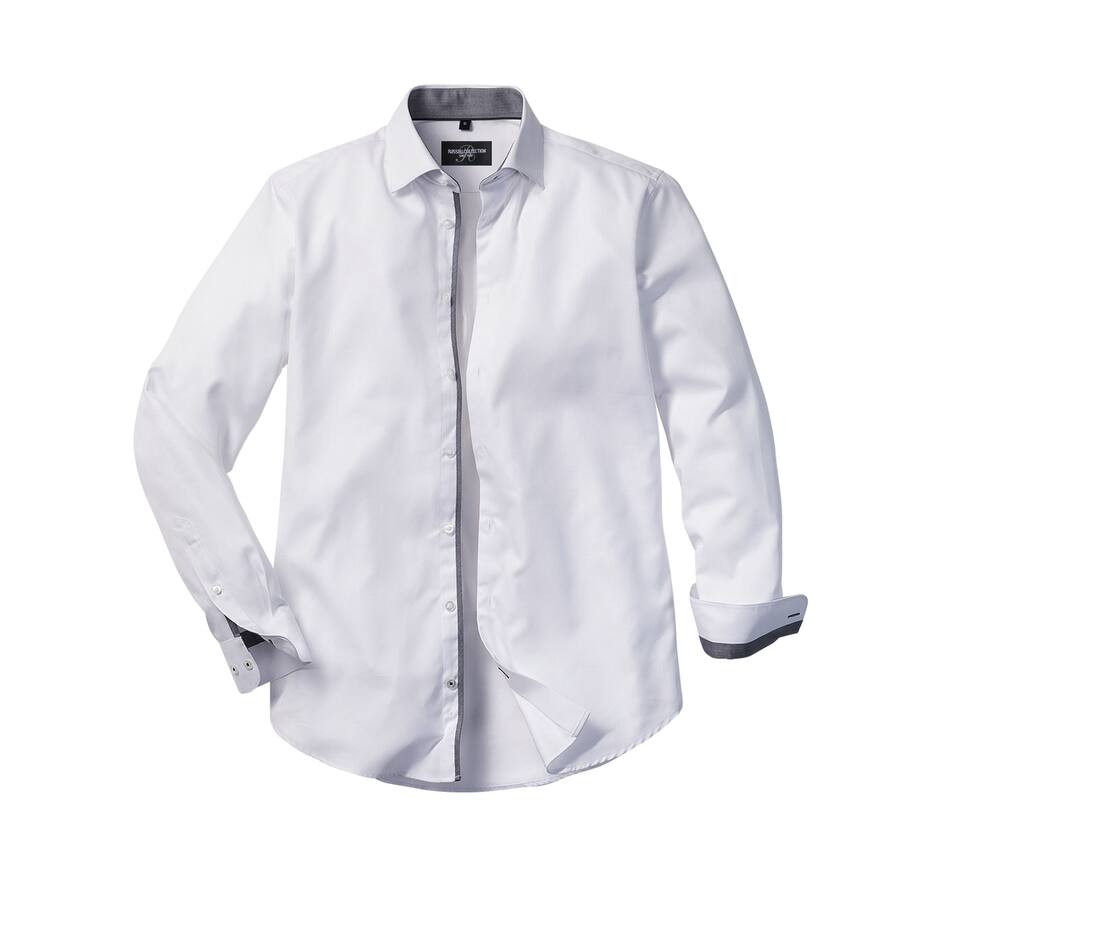 RUSSELL COLLECTION RU964M - MEN'S LONG SLEEVE TAILORED CONTRAST HERRINGBONE SHIRT