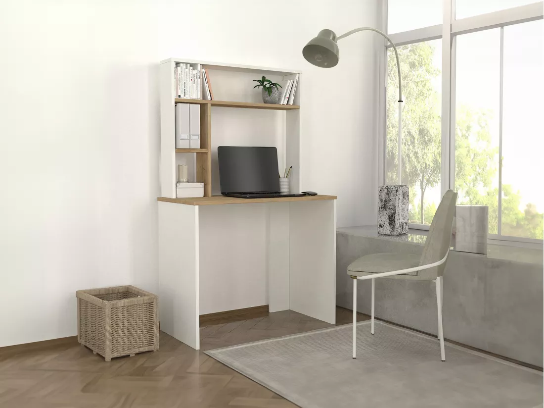 Bureau avec rangements - Blanc et naturel - VALURI