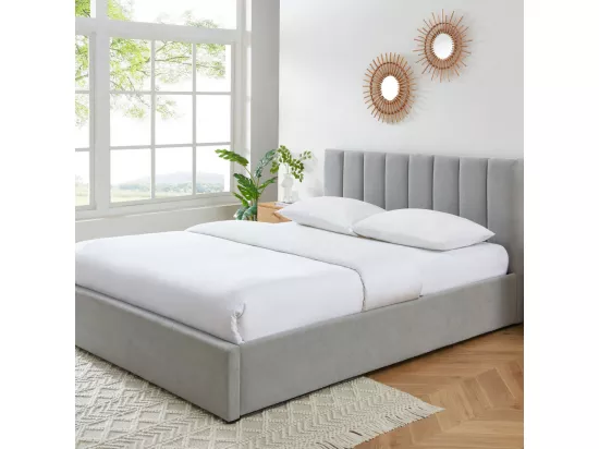 Billie - Lit coffre matelassé en tissu 160x200cm - Gris perle