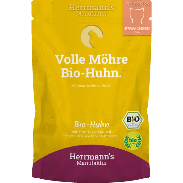 Katzennassfutter Selection Adult Bio Huhn mit Karotte und Kamut