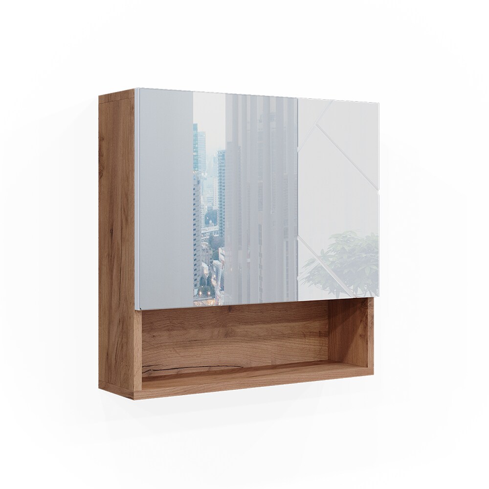Vicco Spiegelschrank Badspiegel Wandspiegel Irma Eiche Weiß Hochglanz modern 54x55 cm Badezimmer Schrank Badschrank Badezimmermöbel Badmöbel 2 Türen