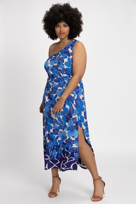 Maxikleid, One Shoulder, Blüten Print, Saum Volant