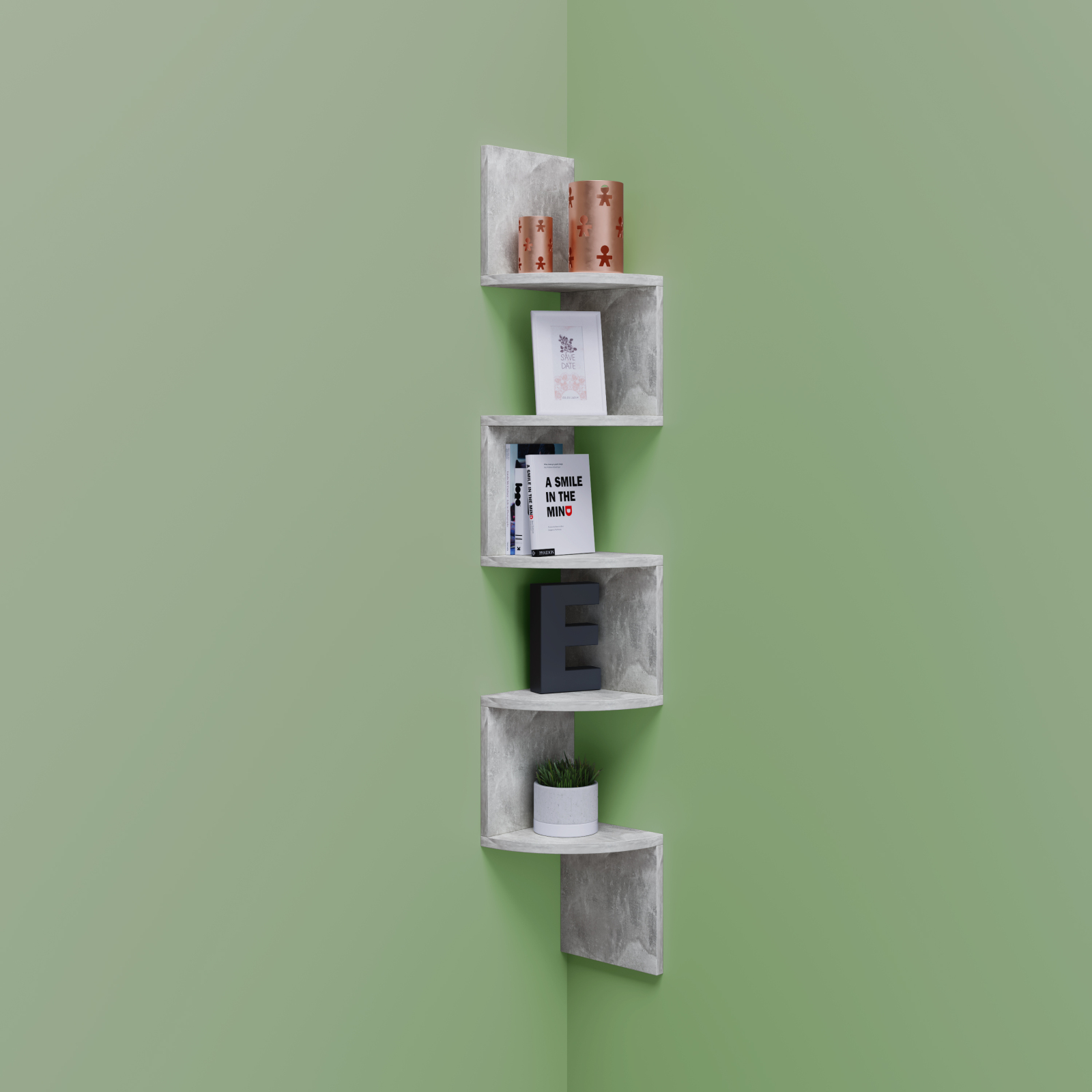 Eckregal MINTIS - Beton - 5 Ablagen - 123,6 cm
