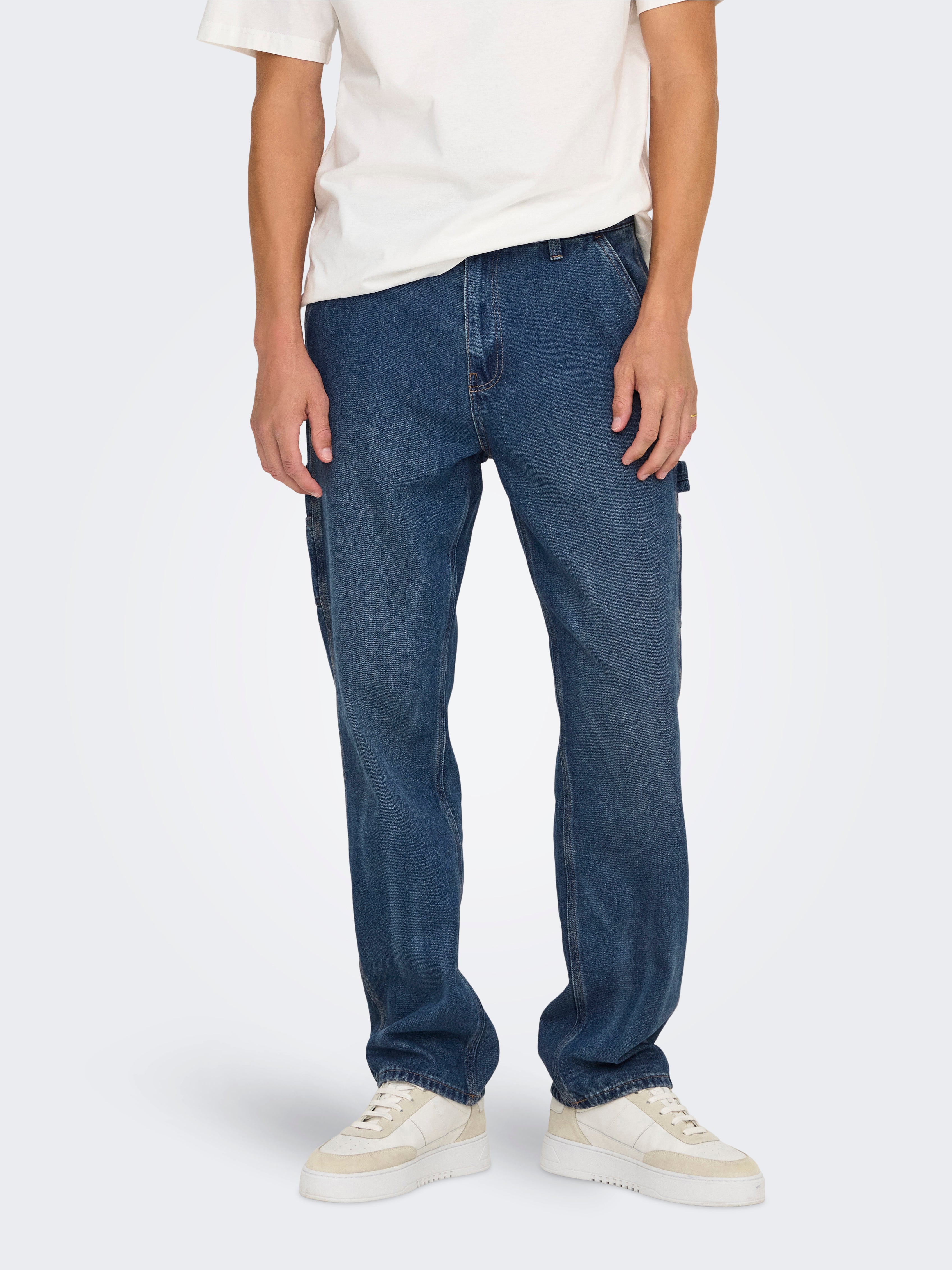 ONSEDGE Mittlere Taille Gerade geschnitten Jeans Dark Blue Denim