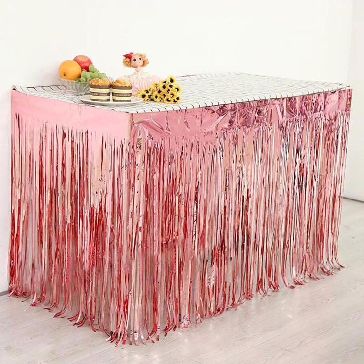 (250x80cm) Party Tisch Deko Metallic Lametta Vorhang Glänzender Fransen Vorhang für Apéro / Esstisch - Roségold