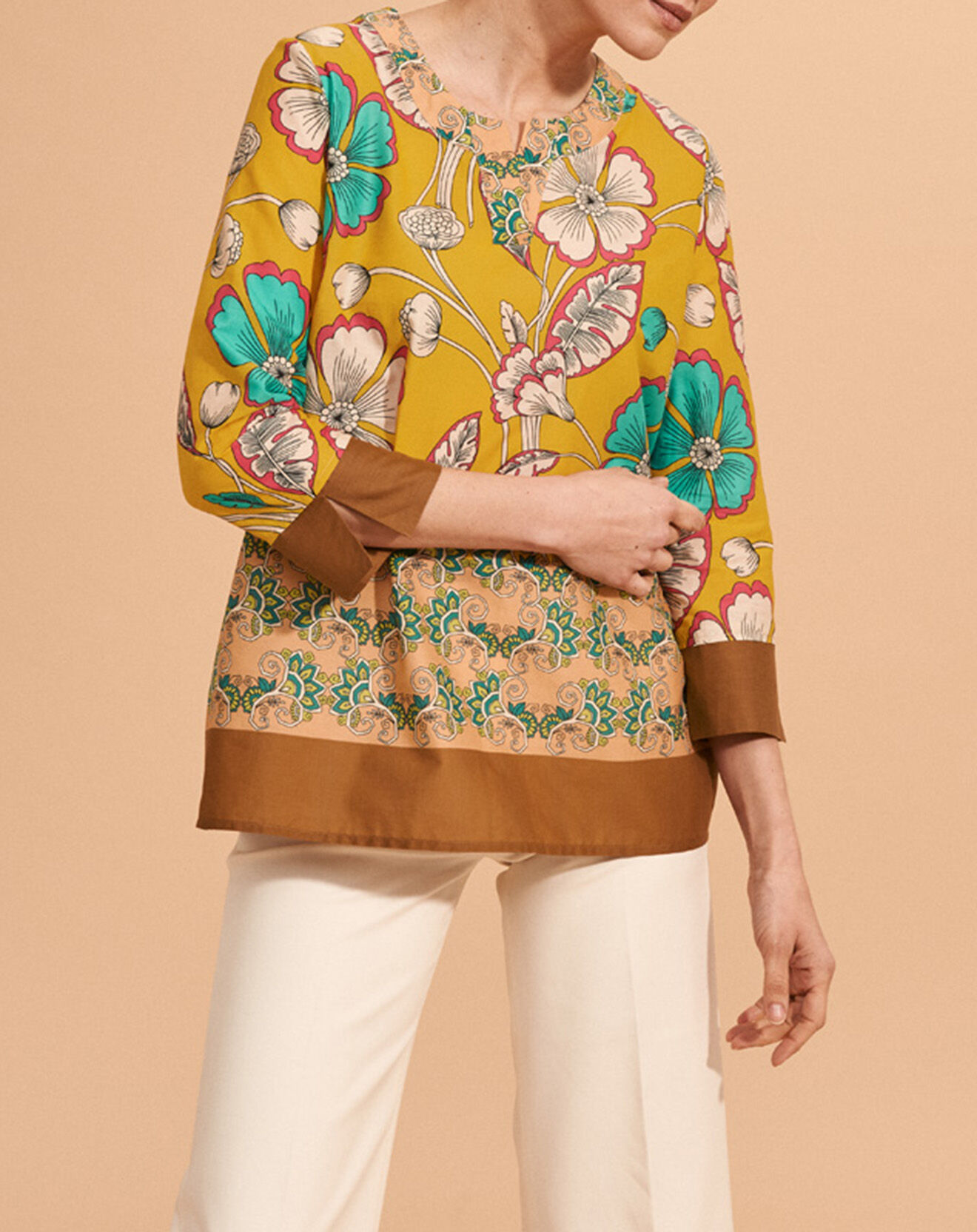 Devernois Blouse Calcuta en Coton imprimée  jaune