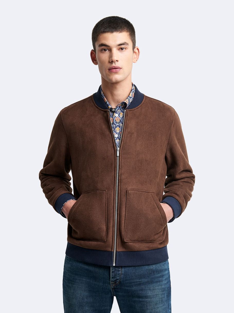 Veste légère col teddy suédine