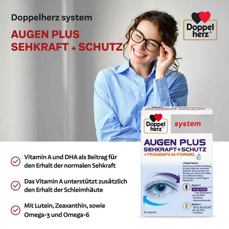 Doppelherz System Augen Plus Sehkraft +Schutz Kapseln, 60 St
