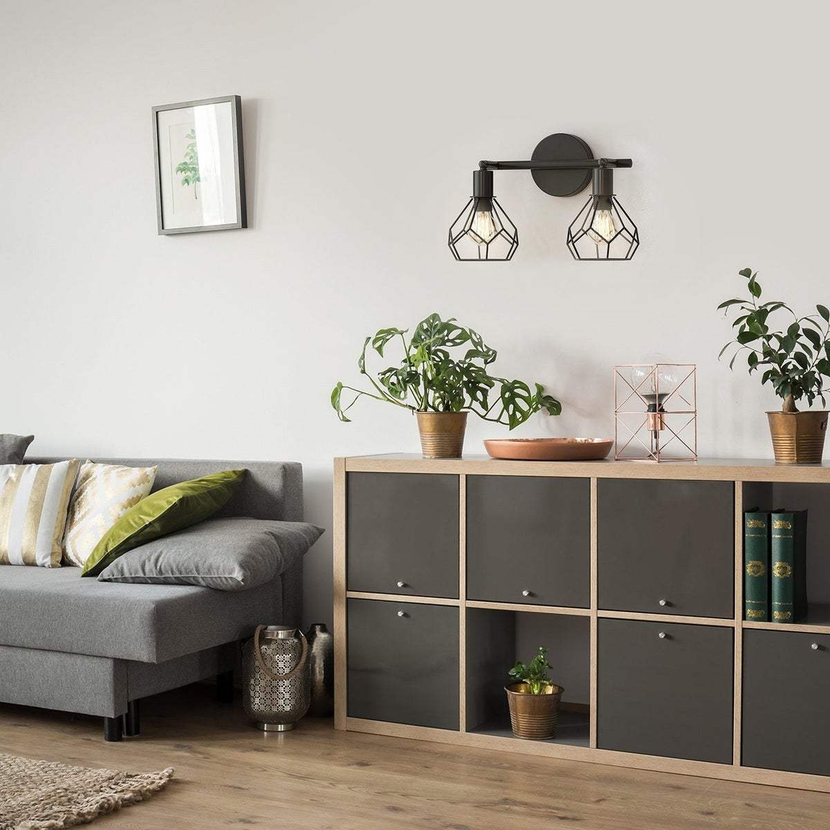 EMKE Retro Wandlamp - 2-lichts industriële wandlamp met E14-fitting, ideaal voor woonkamer en hal (lamp niet inbegrepen), twee lampkoppen