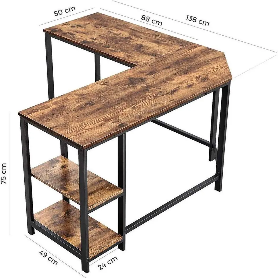 Parya Home - Hoekbureau - 138 x 50 x 75 cm - Metaal - Bruin